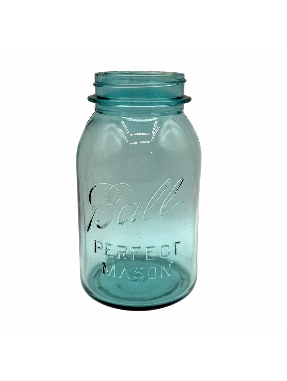 Vintage 1920s Ball Perfect Aqua Blue Mason Jar 1Qt Canning Jar #4 – No Lid
